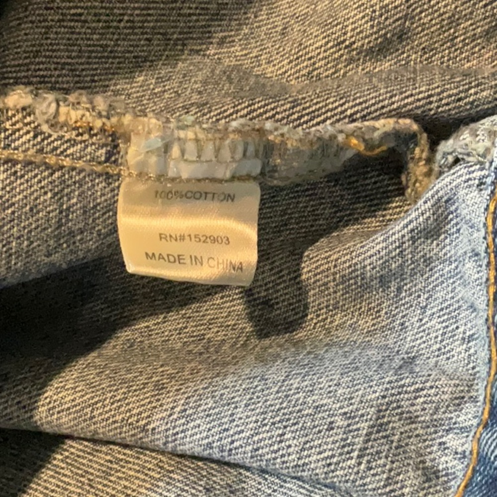 Luvie Blue Denim Jacket with Multi-Color Knit Sleeves - Picture 4 of 6